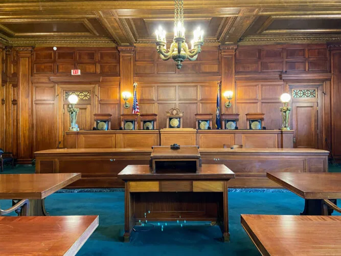 Interior view of a courtroom